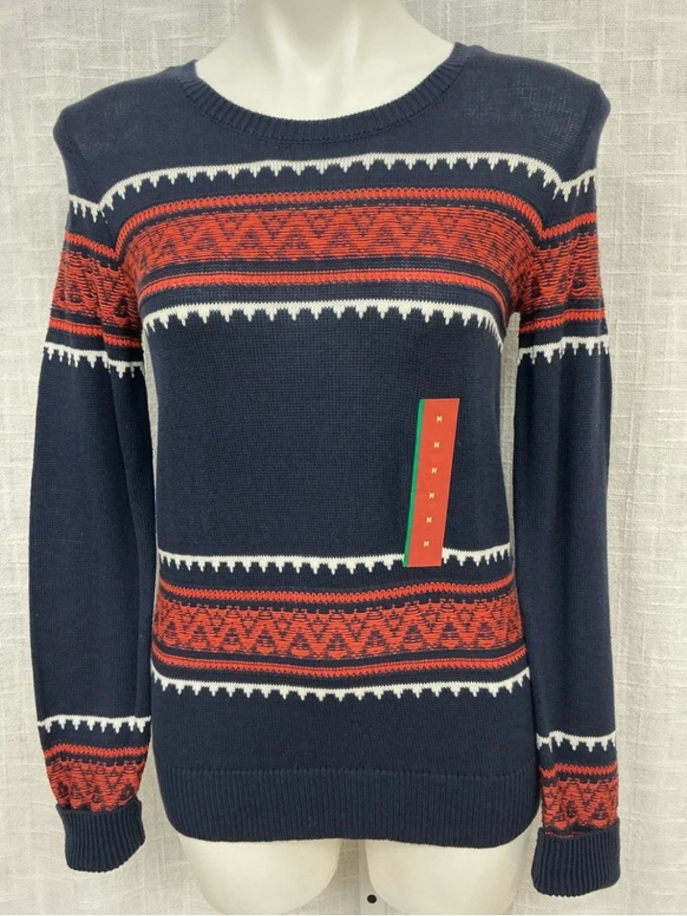 Mossimo Navy Crewneck Sweater with Red Fair Isle Pattern